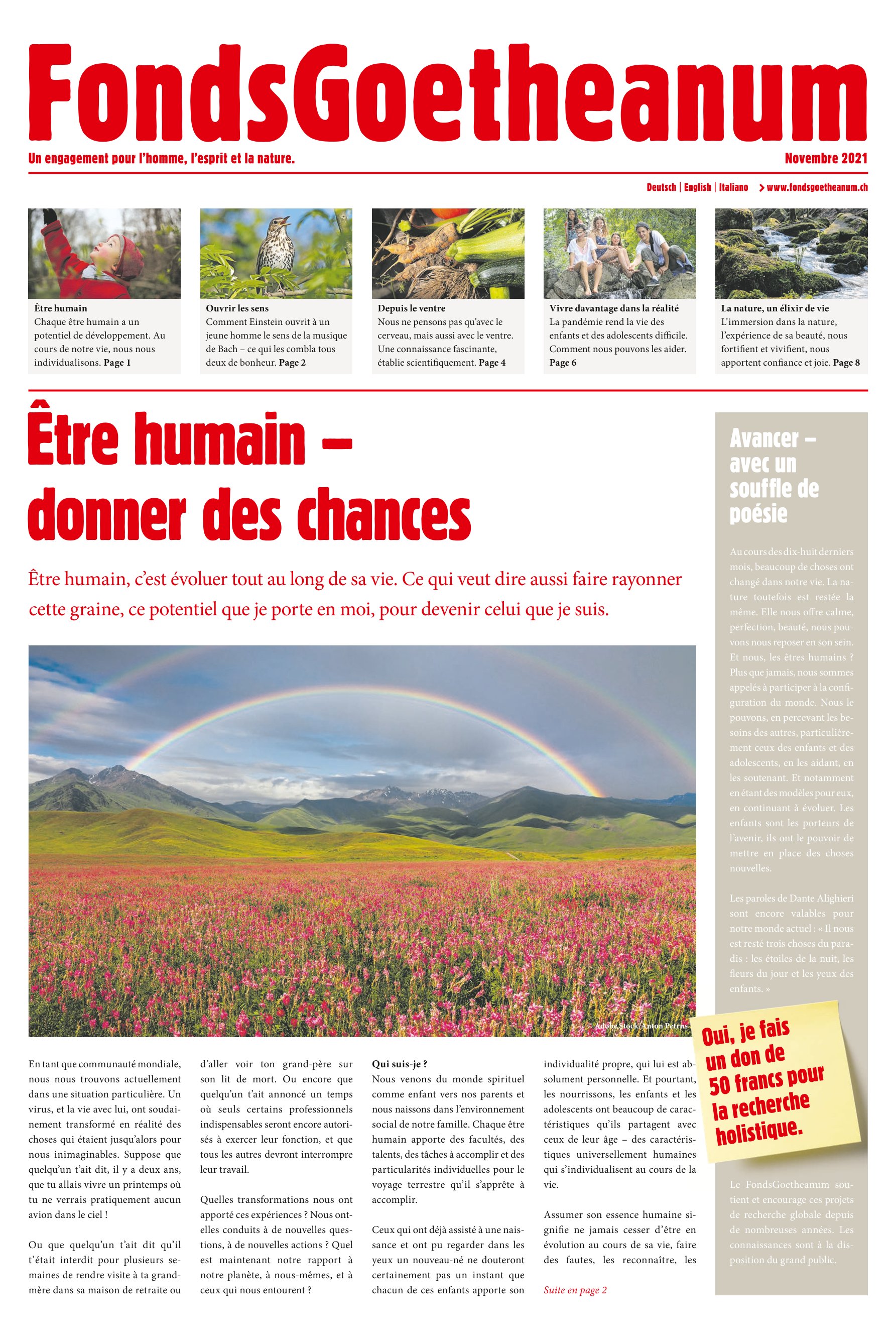 Être humain - donner des chances